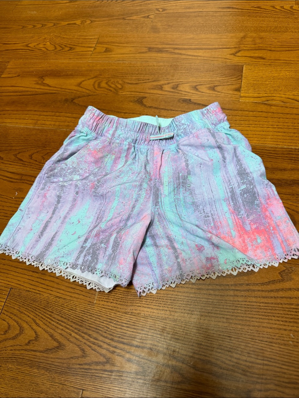Ivivva Mint, Pink & Gray Watercolor Lace-Trim Shorts
